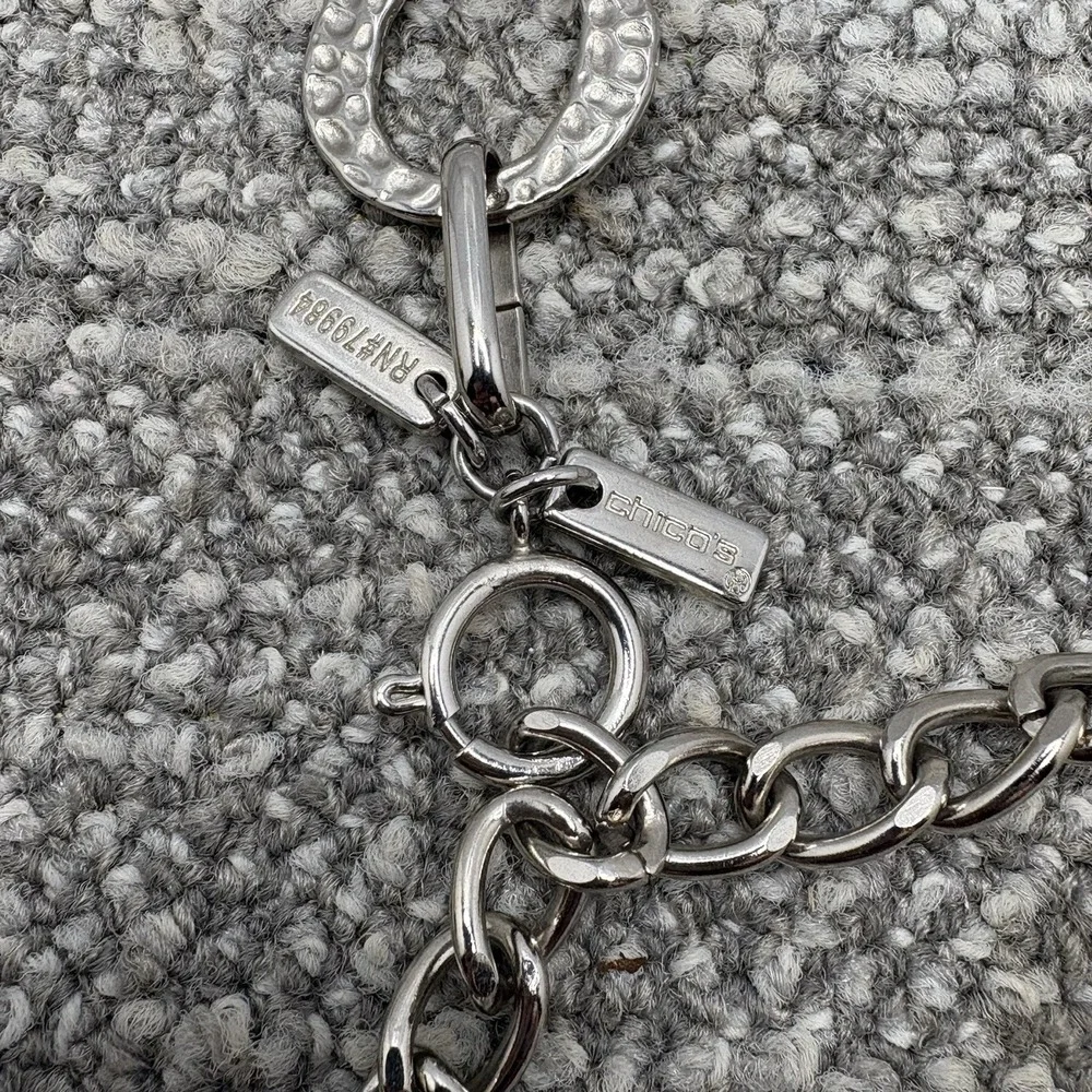 Chico's Metallic Silver Chain Link‎ Embellished Hip Belt Adjustable